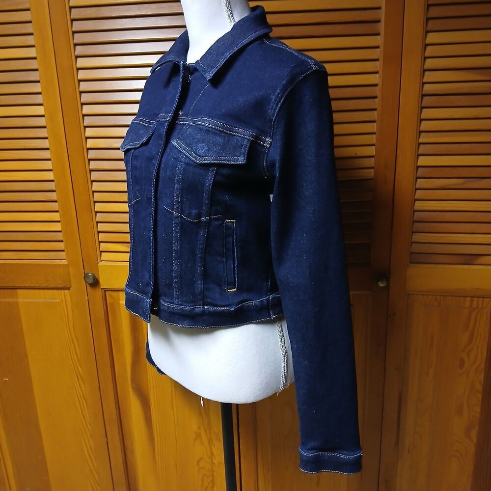 Good American Commit To Fit Denim Blue Jean Jacket NWT Small Dark Wash Cropped - Picture 3 of 12